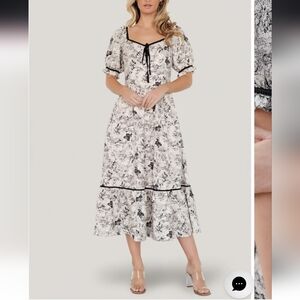 Baltic Born Mariana Midi Dress Boho Cottagecore Sweetheart Corset Puff Sleeve L